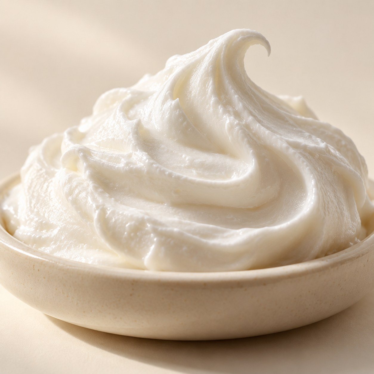 Macro of whipped moisturizer with a curled peak
