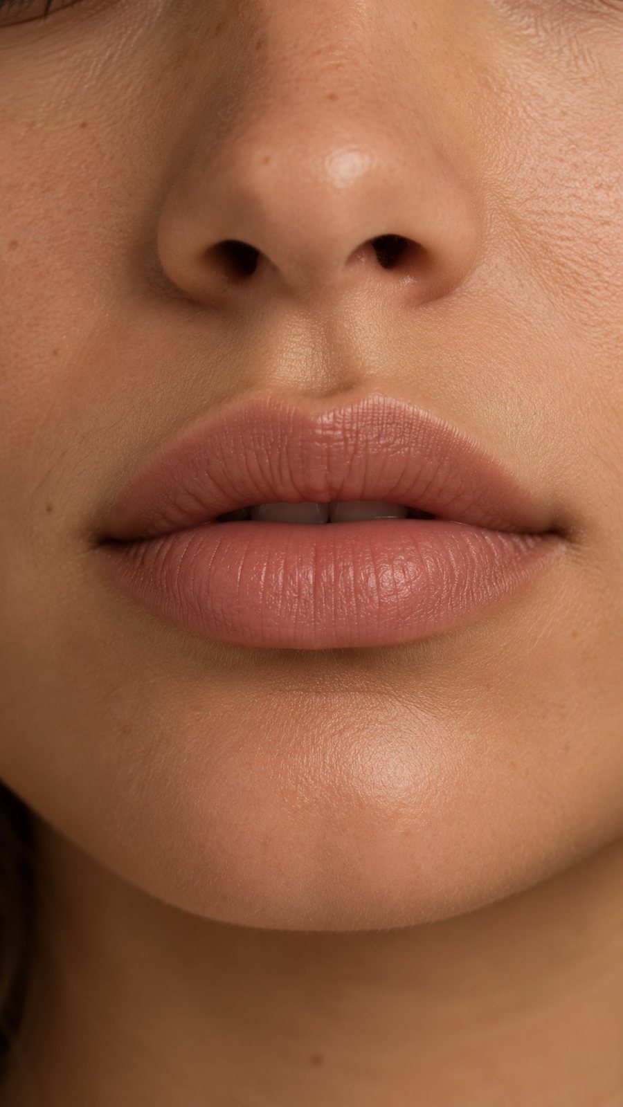 Extreme close-up of lips in a bare nude