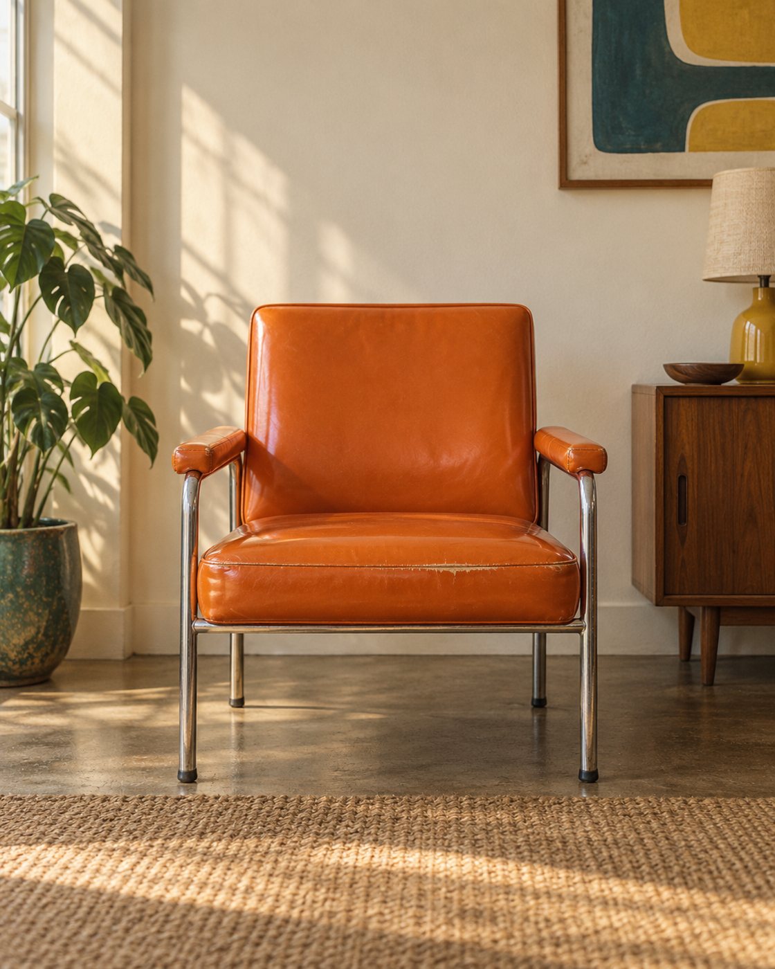 Orange vinyl chair with chrome legs