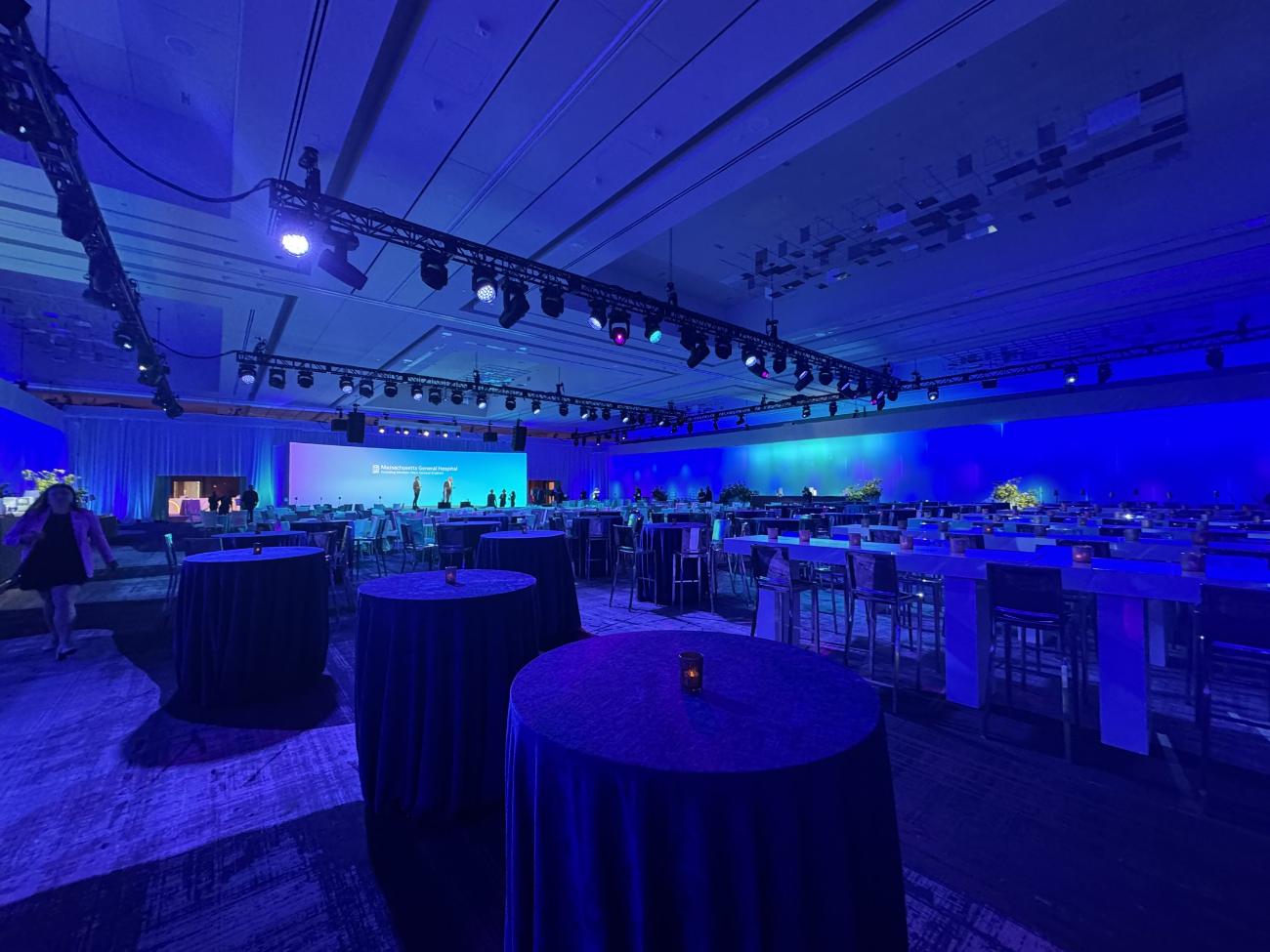 Finished lounge under event lighting